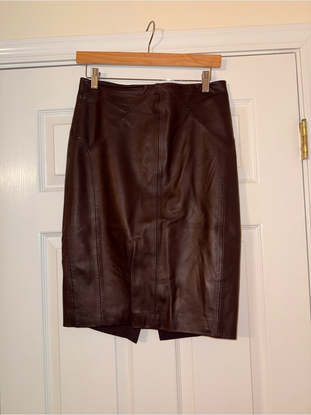 Reiss Dark Brown Leather Pencil Skirt